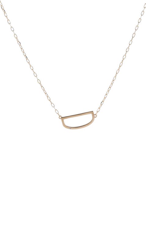 Gold Elongated Initial Pendant Necklace