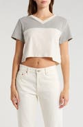Re/Done Contrast V-Neck Crop Jersey T-Shirt