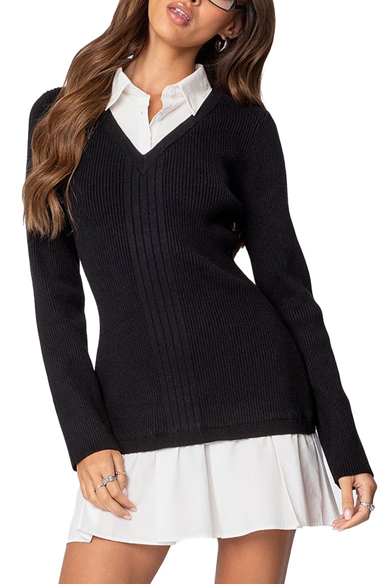 Long Sleeve Minidress, Main, color, BLACK