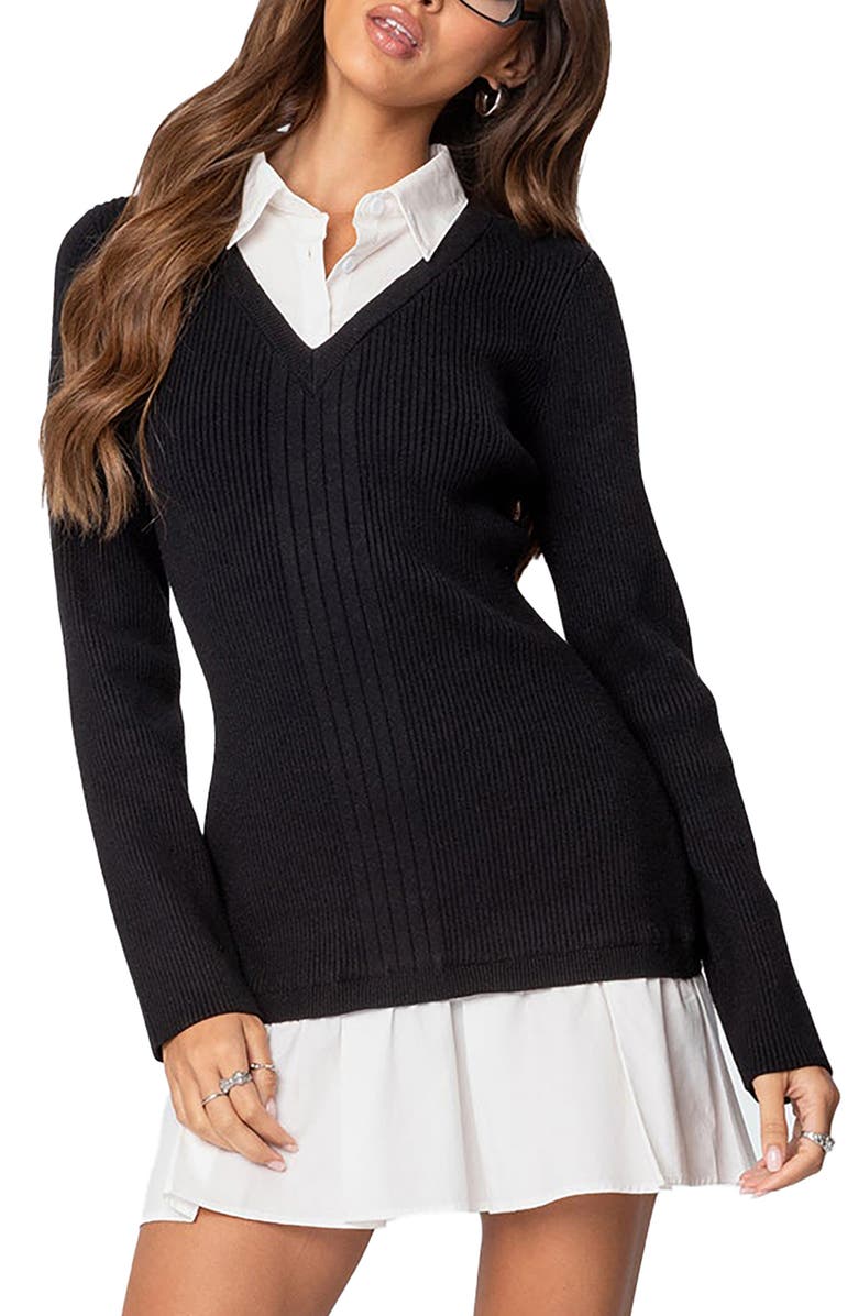 EDIKTED Long Sleeve Minidress, Main, color, Black