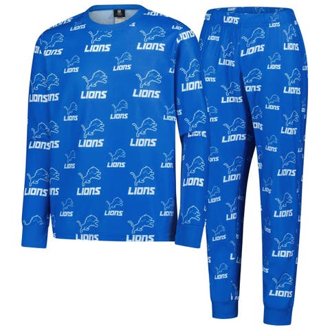 Youth Outerstuff Blue Detroit Lions All-Over-Print Long Sleeve T-Shirt and Pants Sleep Set