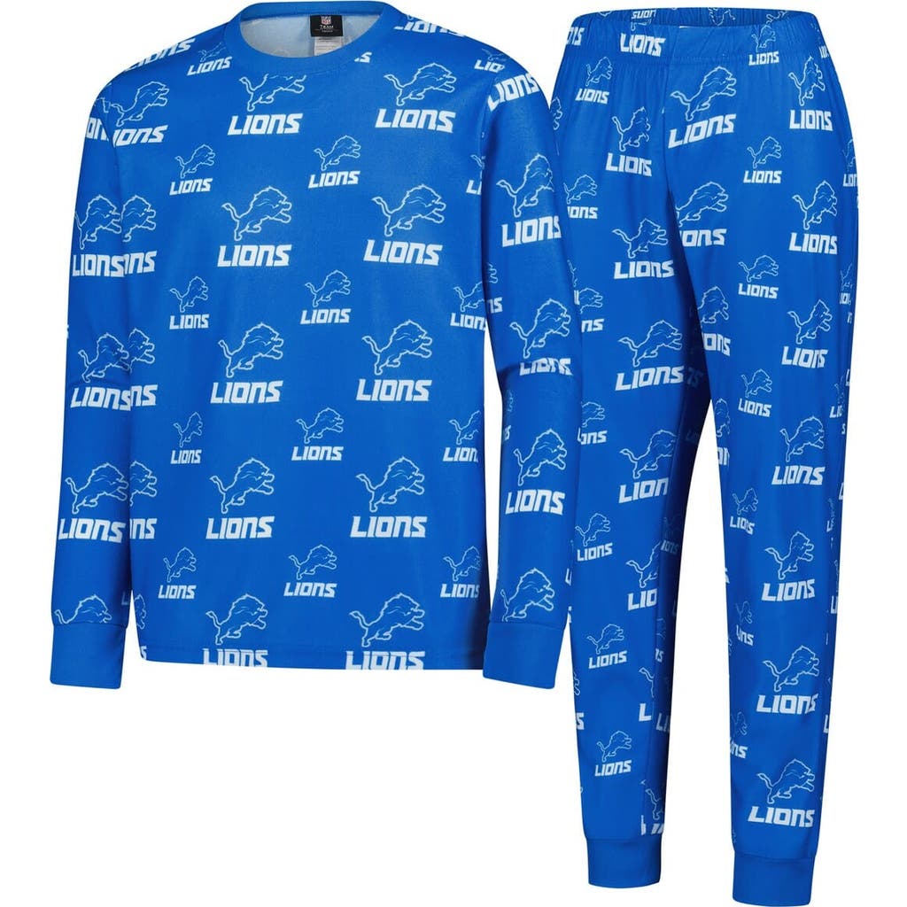 Outerstuff Youth Blue Detroit Lions All-over-print Long Sleeve T-shirt And Pants Sleep Set In Blue