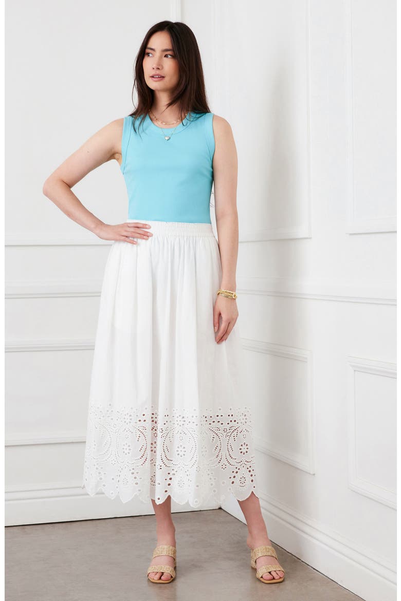 Embroidered Eyelet Cotton Midi Skirt, Alternate, color, OFF WHITE