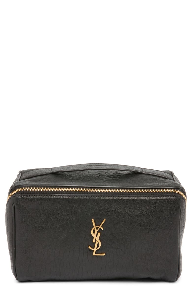 Saint Laurent Gaby Leather Vanity Case, Main, color, Noir
