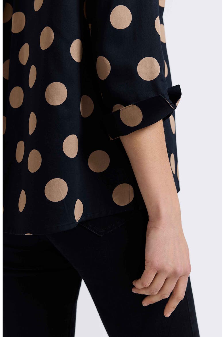 Agnes Dot Print Three-Quarter Sleeve Popover Top, Alternate, color, BLACK/ ALMOND