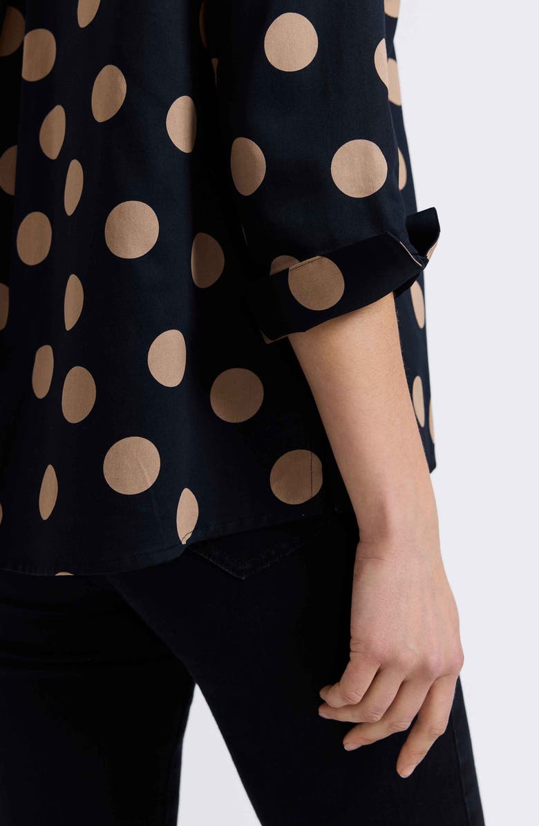 Foxcroft Agnes Dot Print Three-Quarter Sleeve Popover Top, Alternate, color, Black/ Almond