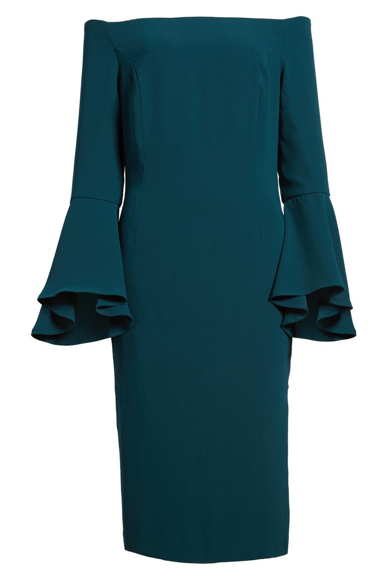 'Solange' Off the Shoulder Midi Dress, Main, color, TEAL