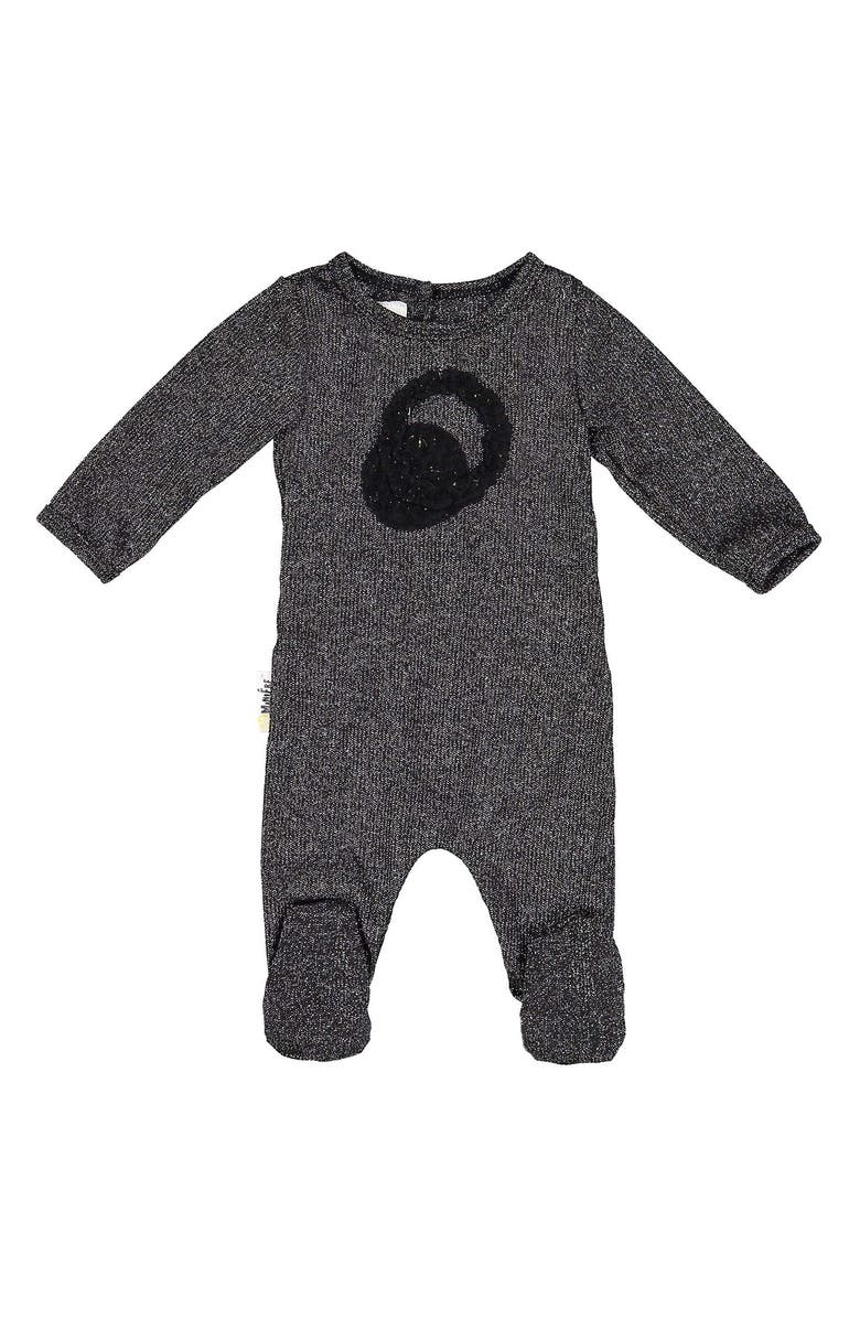 Manière Shadow Cotton Blend Footie, Main, color, Black