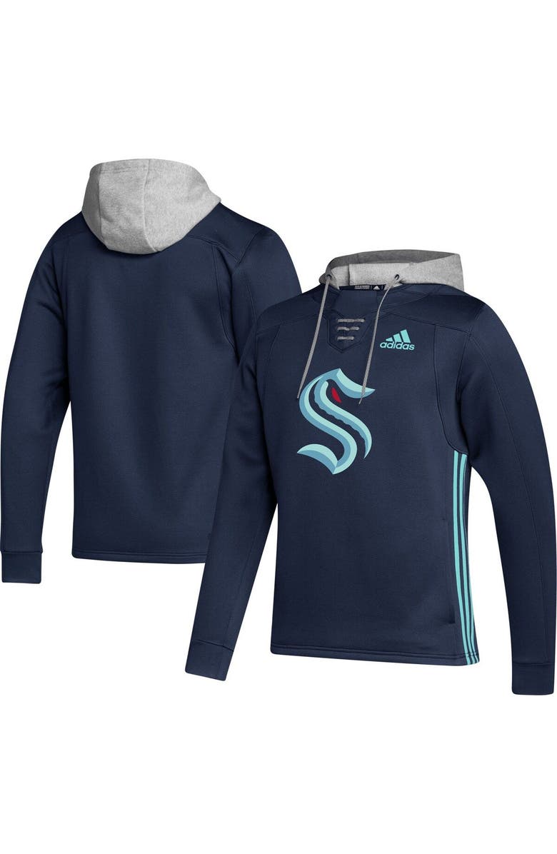 adidas Men's adidas Deep Sea Blue Seattle Kraken Skate Lace Primeblue Team Pullover Hoodie, Main, color, Navy