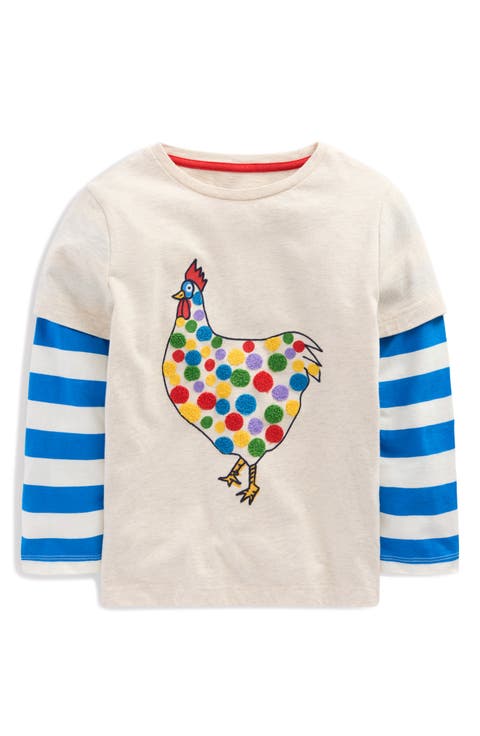 Kids' Stripe Chicken Appliqué Long Sleeve Graphic T-Shirt (Toddler, Little Kid & Big Kid)