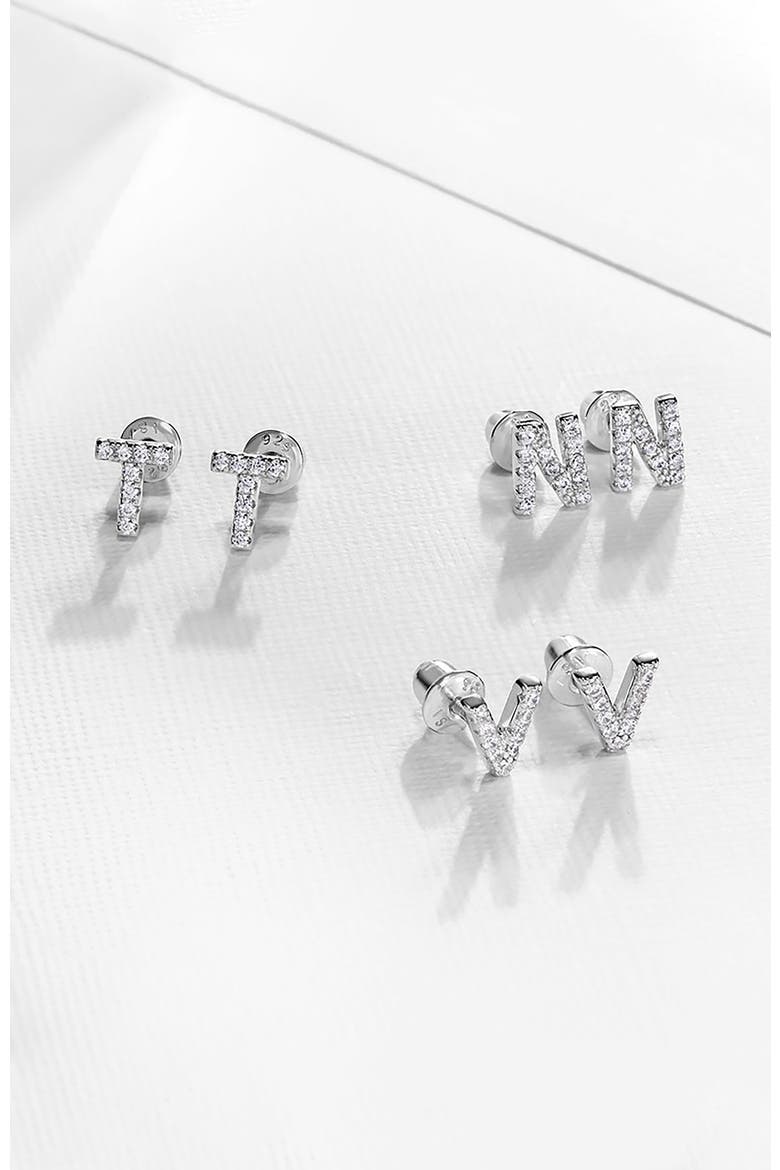 Cubic Zirconia Letter Initial Earrings, Alternate, color, Letter F