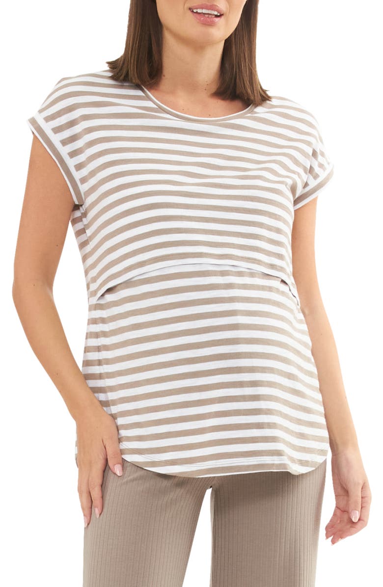 Ripe Maternity Lionel Nursing Tee, Main, color, Taupe / White
