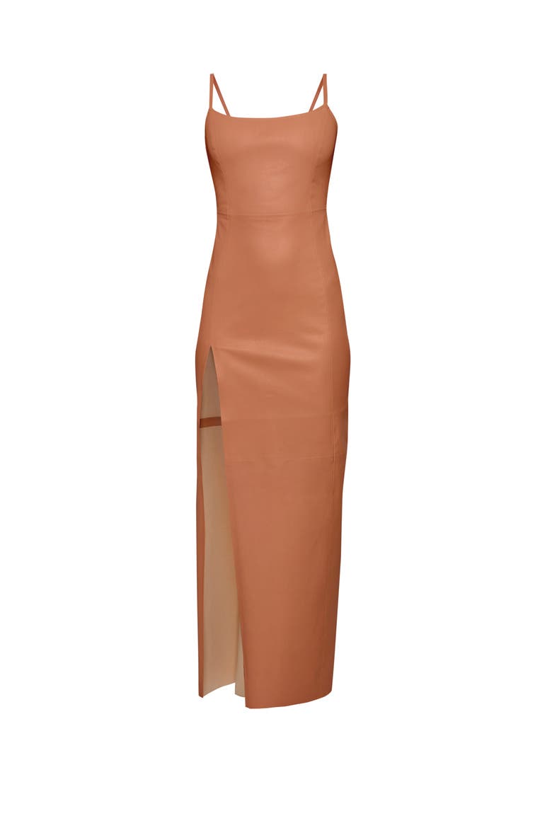 Aphrodite Stretch Leather Dress, Alternate, color, Caramel