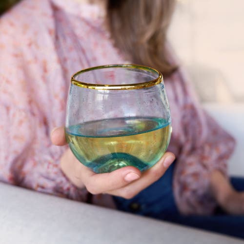 Twine Seaside Aqua Bubble Stemless Wine Glass Set In Blue