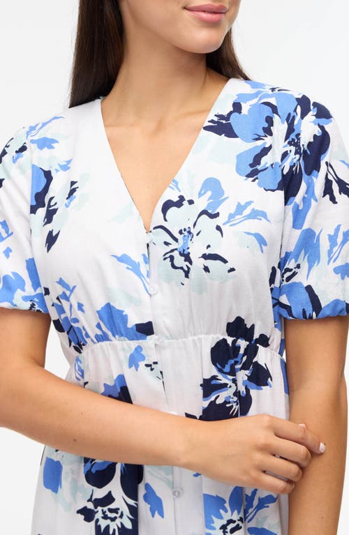 Shop Ellen Tracy Tiered Linen Blend Dress In Azure Bouquet