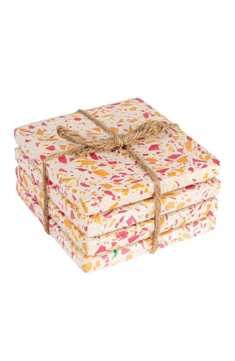 Storied Home Resin Terrazzo Coasters with Jute Tie, Multicolor, Set of 4, Main, color, Orange