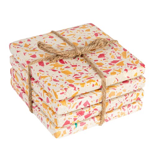 Storied Home Resin Terrazzo Coasters With Jute Tie, Multicolor, Set Of 4