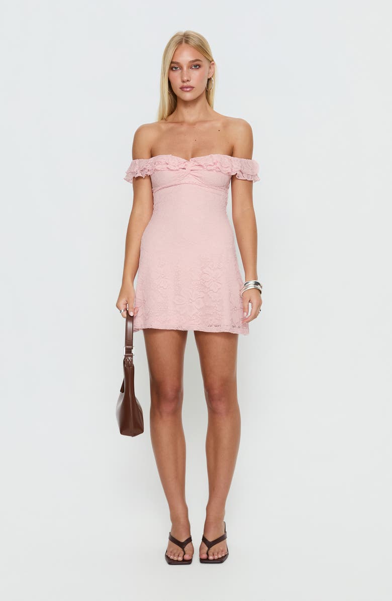 Princess Polly Anabeila Lace Off the Shoulder Minidress, Alternate, color, Light Pink