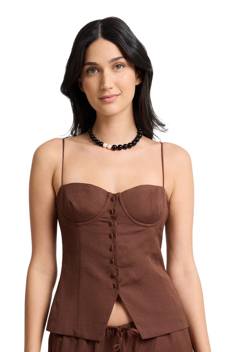 Air Linen Fitted Corset Underwire Top, Alternate, color, Brown