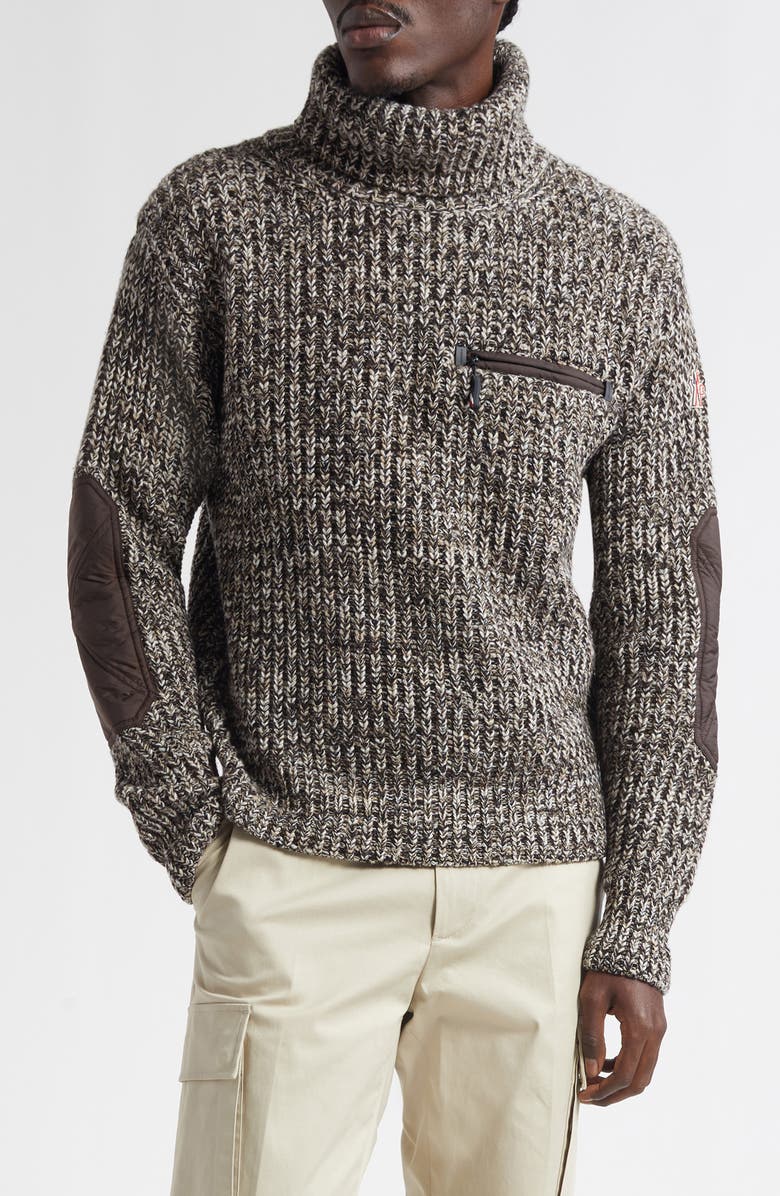 Moncler Marled Turtleneck Sweater, Main, color, Brown/ Beige
