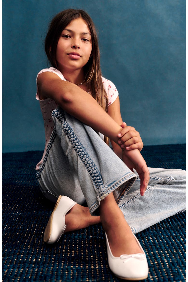 Kids' Braided High Waist Wide Leg Jeans, Alternate, color, AQUAMARINE