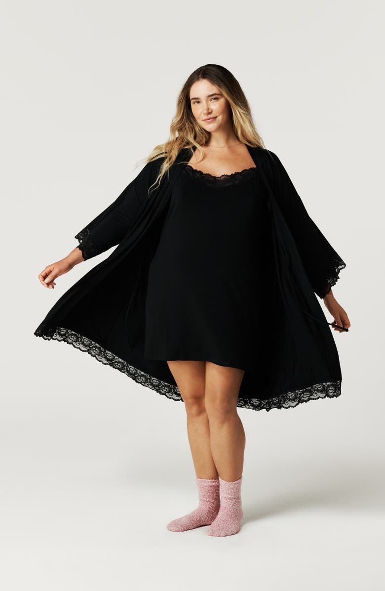 Posh Peanut Lace Robe, Alternate, color, Black