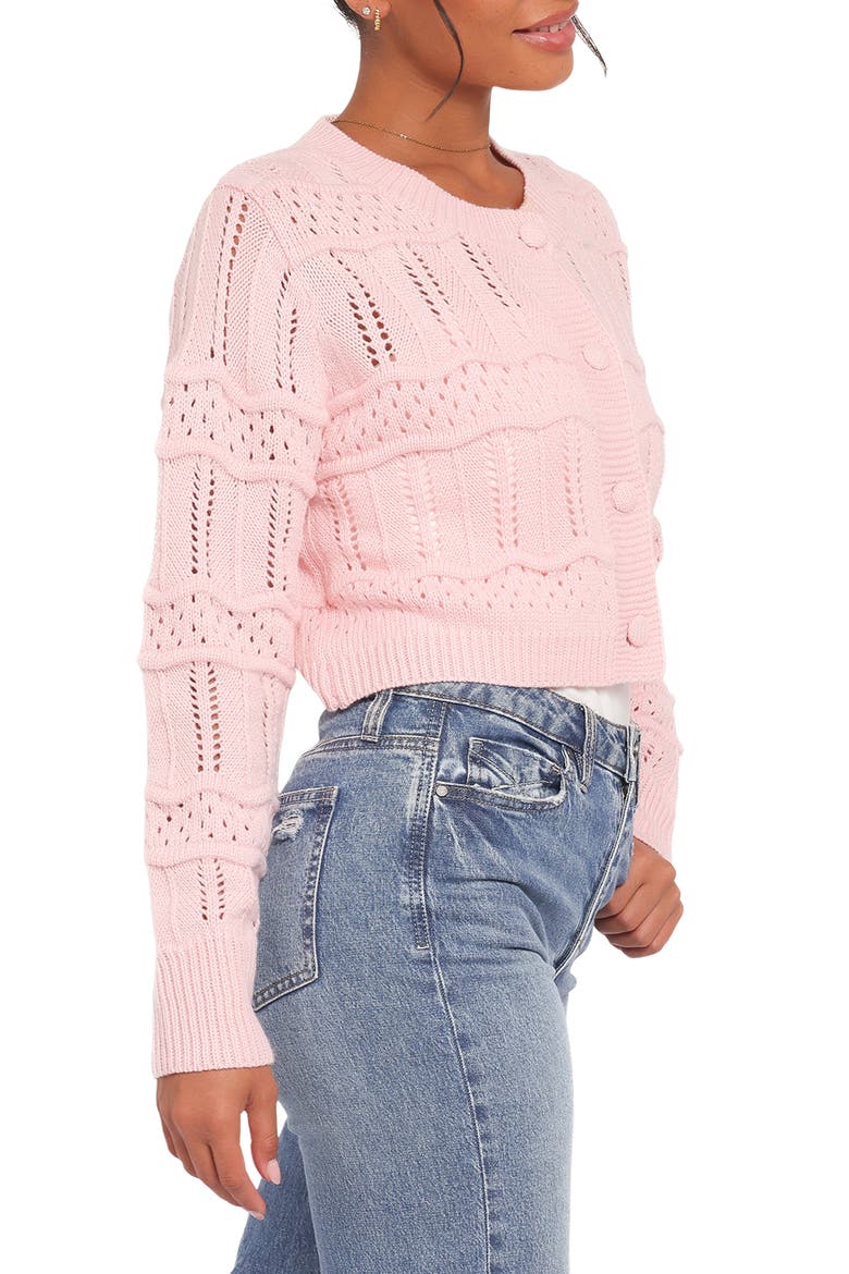 Aidy Pointelle Crop Cardigan, Alternate, color, PINK