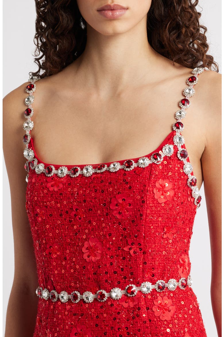 Adeline Embellished Sequin Tweed Cocktail Minidress, Alternate, color, RED