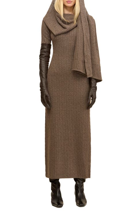 Natacha Long Sleeve Wool & Cashmere Sweater Dress with Attached Scarf