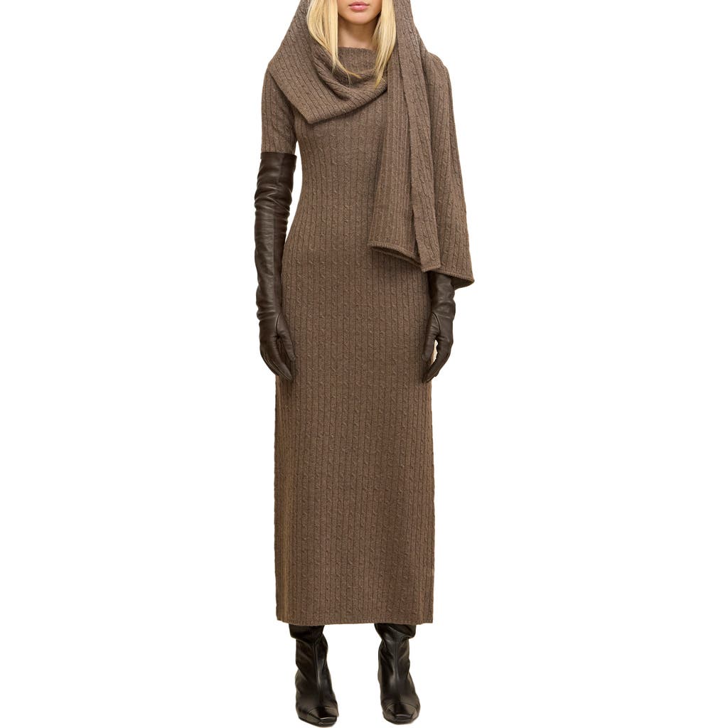 Cult Gaia Natacha Long Sleeve Wool & Cashmere Sweater Dress With Attached Scarf In Green