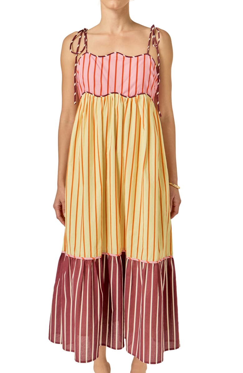 English Factory Colorblock Tie Strap Maxi Dress, Alternate, color, Yellow Multi