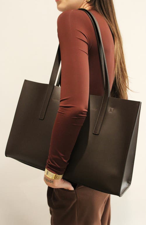 Hyer Goods Upcycled Leather Laptop Tote Bag In Dark Chocolate