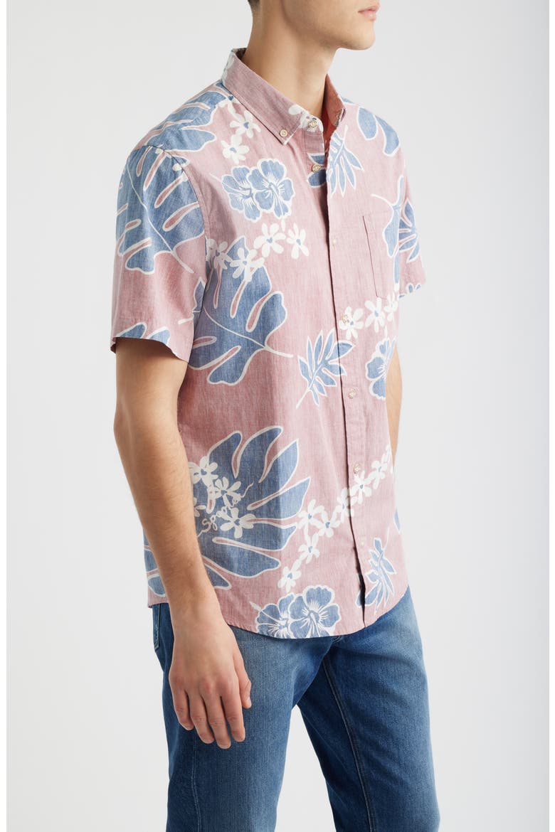 Old School Floral Short Sleeve Button-Down Cotton Sport Shirt, Alternate, color, VINTAGE RED