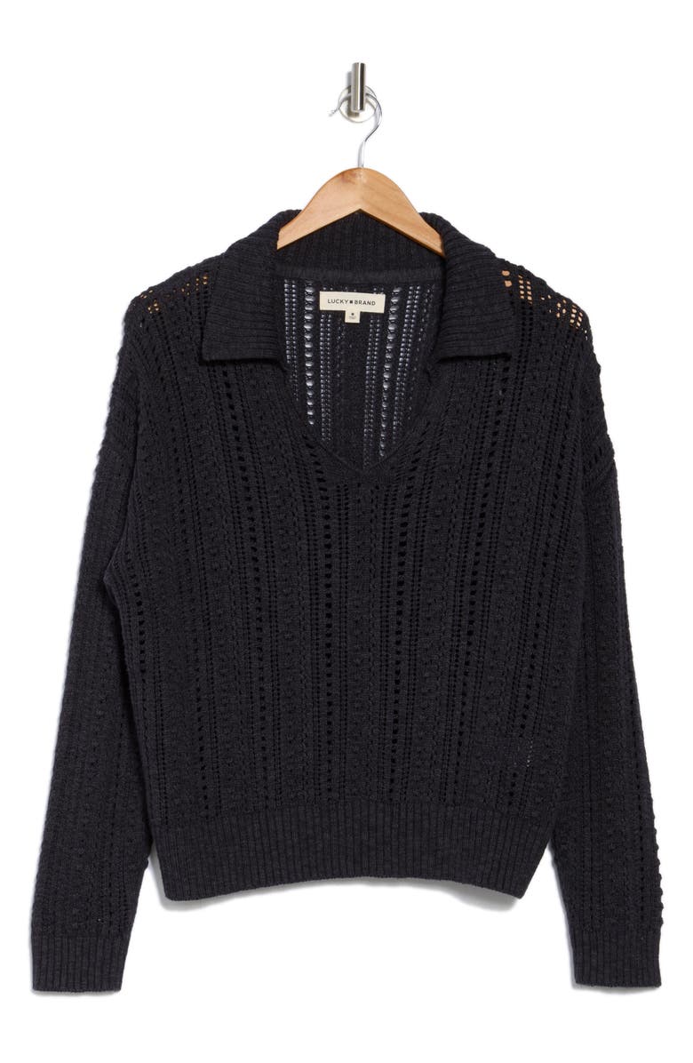 Lucky Brand Johnny Collar Textured Pullover Sweater, Alternate, color,