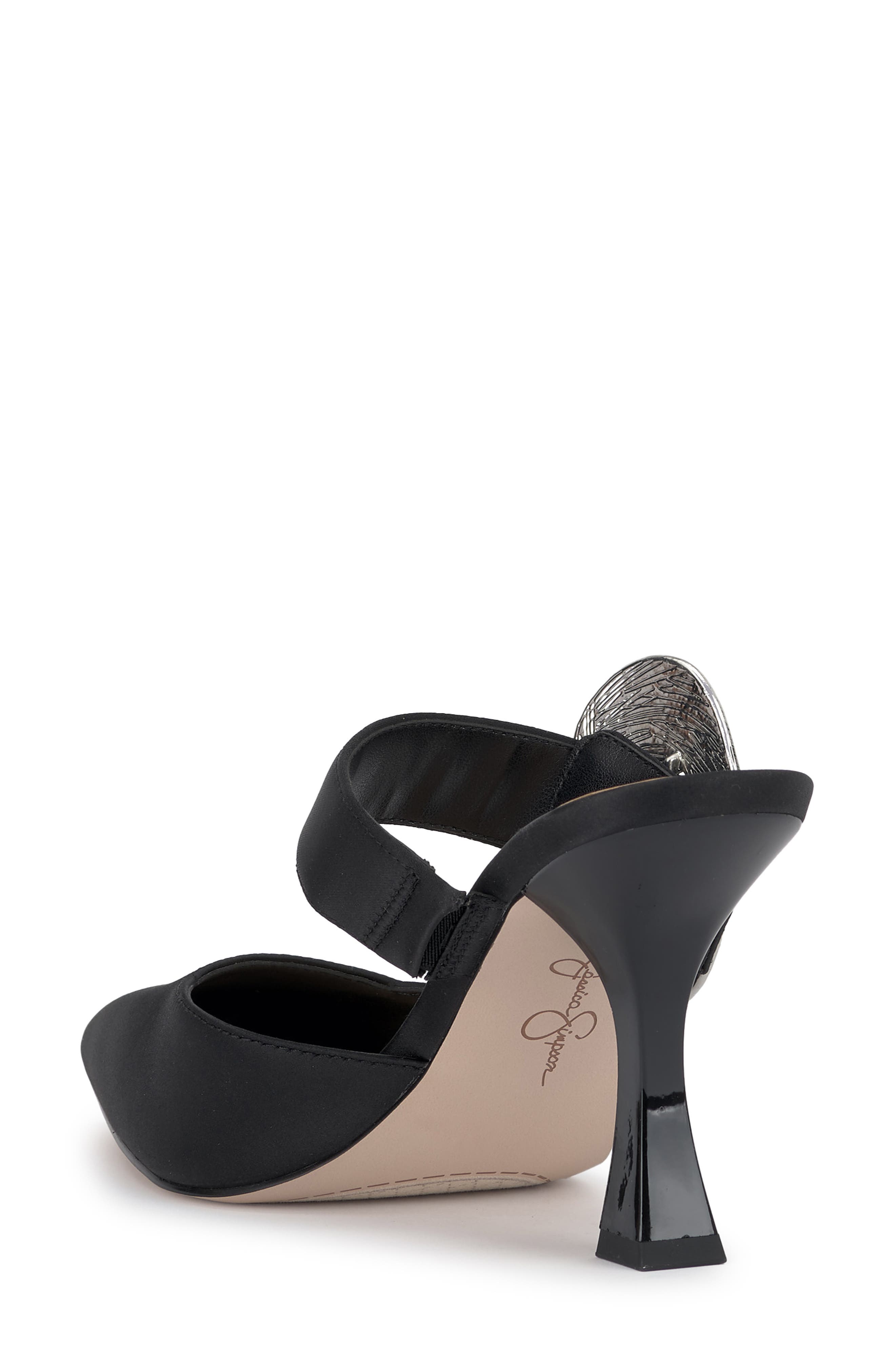 Jessica Simpson Favica Embellished Satin Slide Mule, Alternate, color, Black