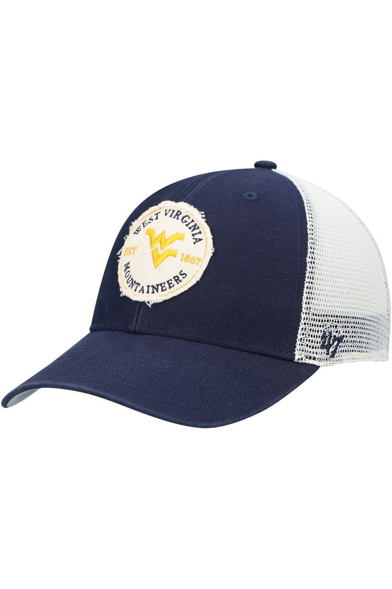 Men's '47 Navy West Virginia Mountaineers Howell MVP Trucker Snapback Hat, Main, color, Navy