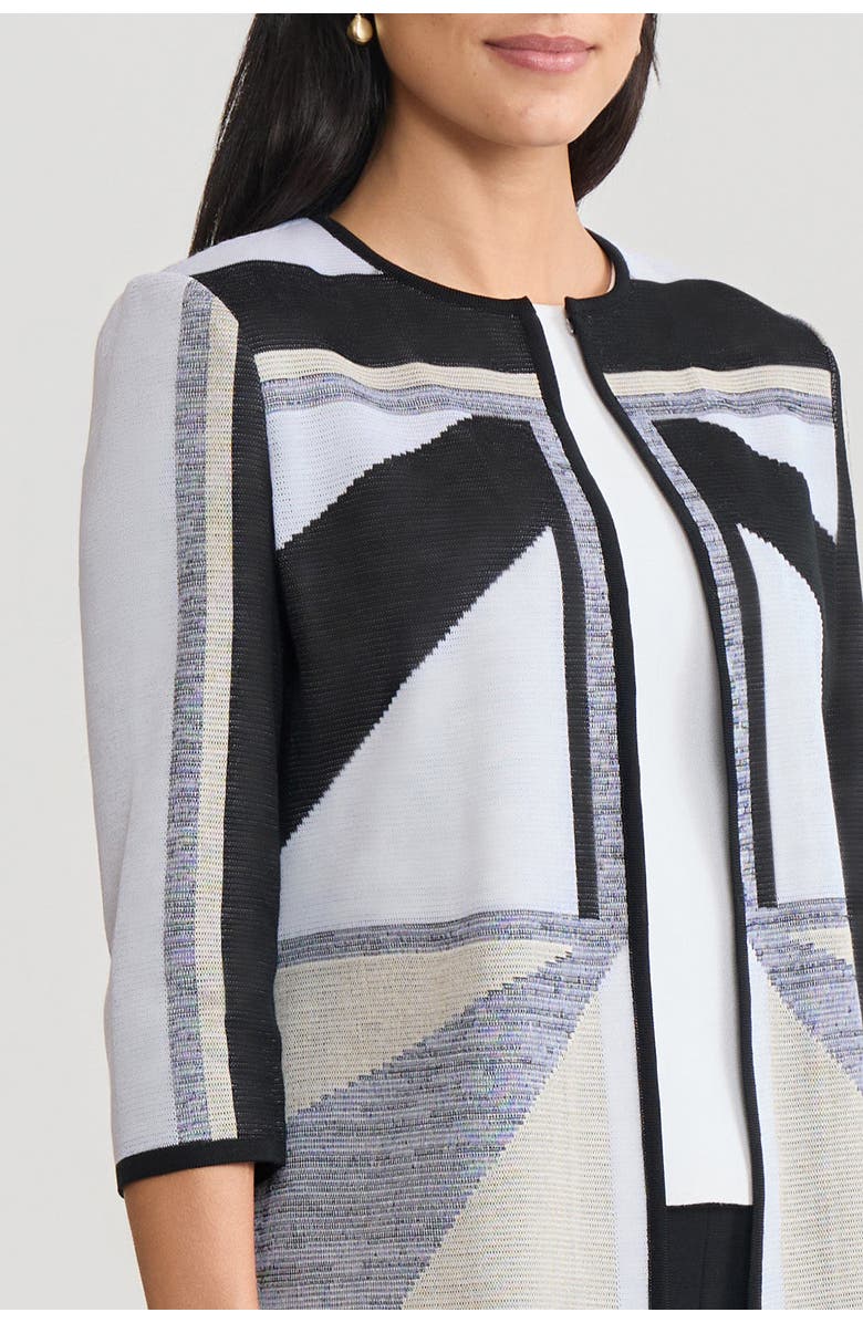 Ming Wang Heritage Colorblock Intarsia Knit Jacket, Alternate, color, Limestone/Black/White