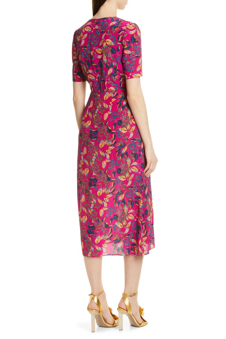 Eden Floral Print Silk Midi Dress, Alternate, color, RANI BERRY LEAF