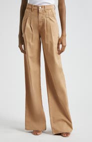 Veronica Beard Mia Double Pleat Wide Leg Stretch Cotton Pants