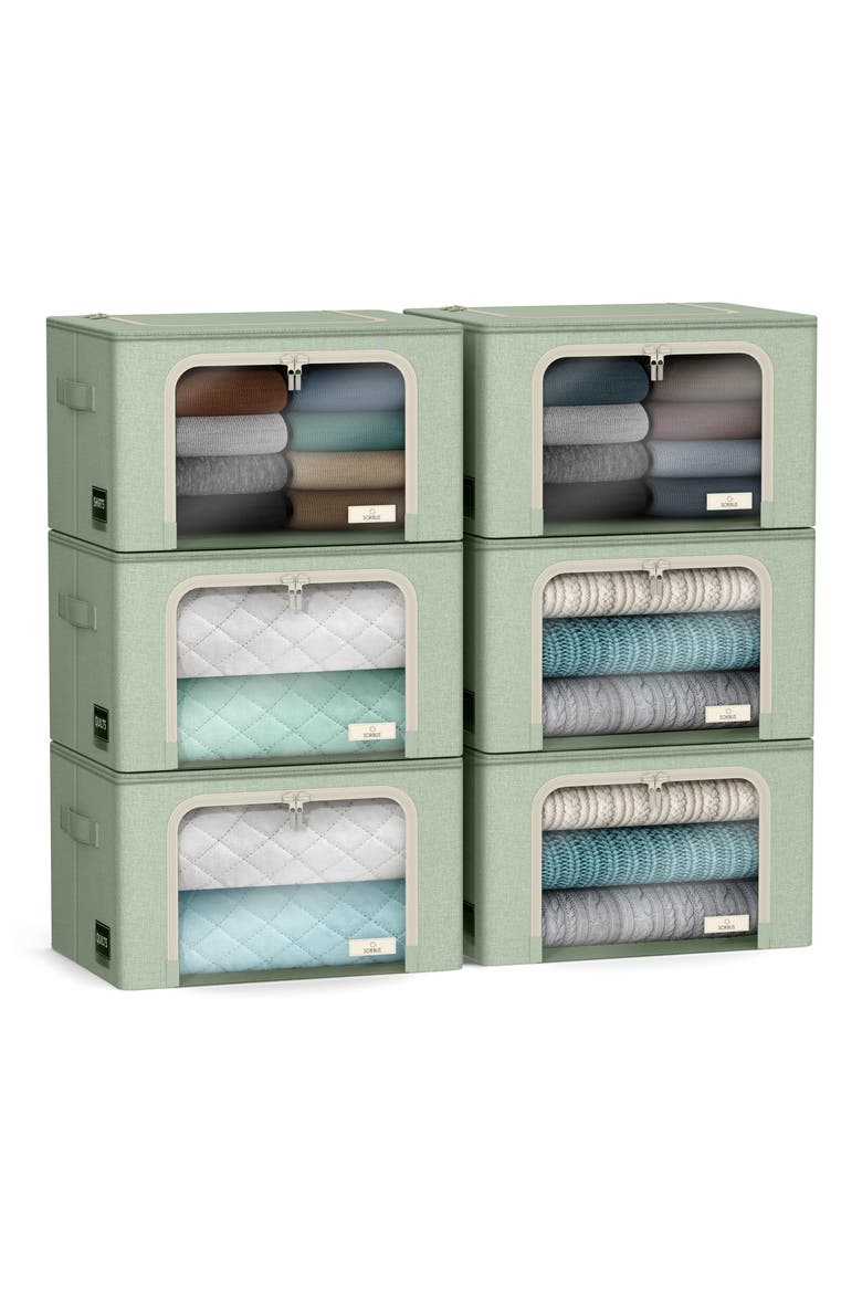 6-Pack Medium Foldable Storage Bins, Main, color, TEAL