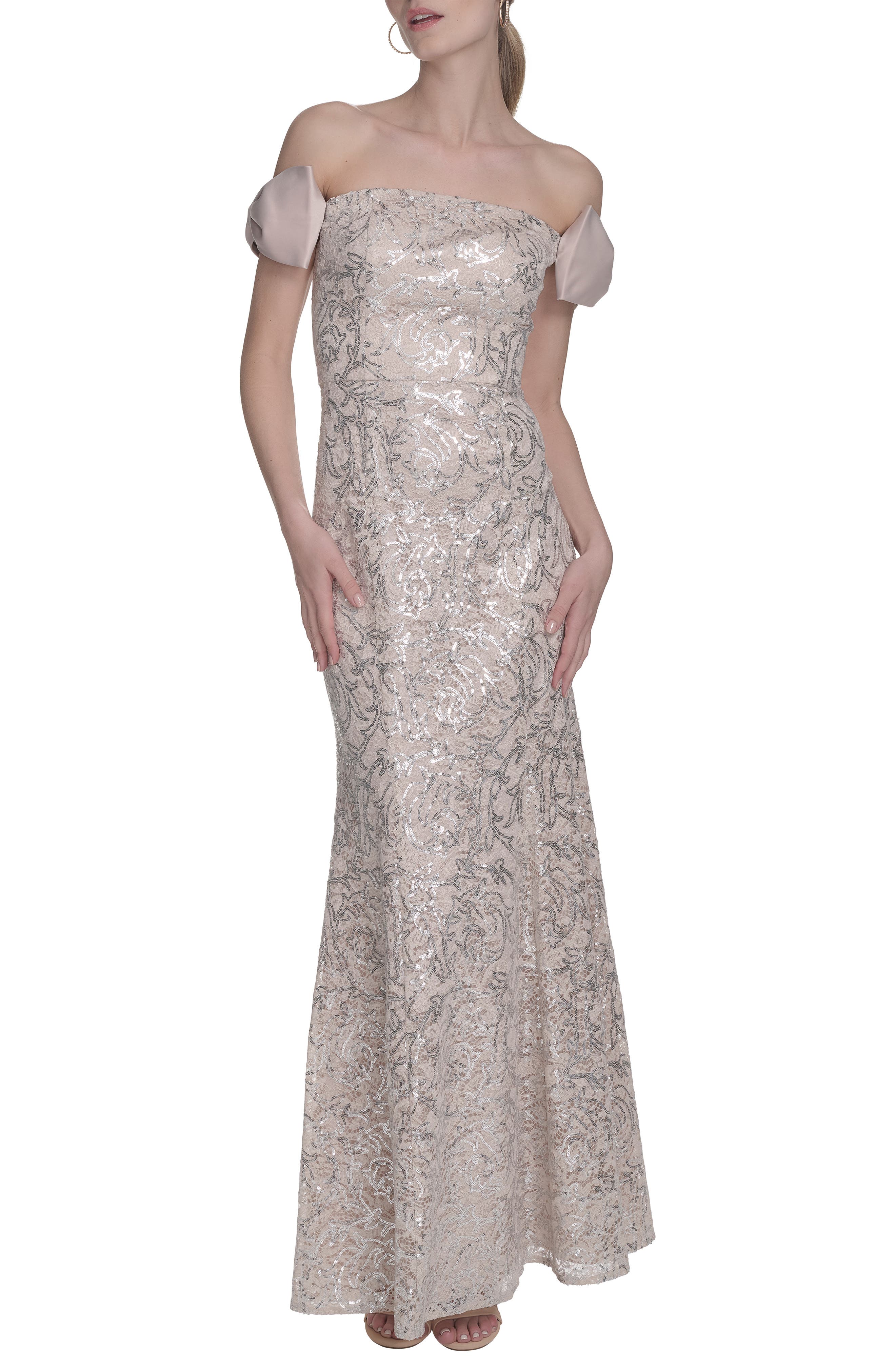 Bow Sequin Off the Shoulder Mermaid Gown