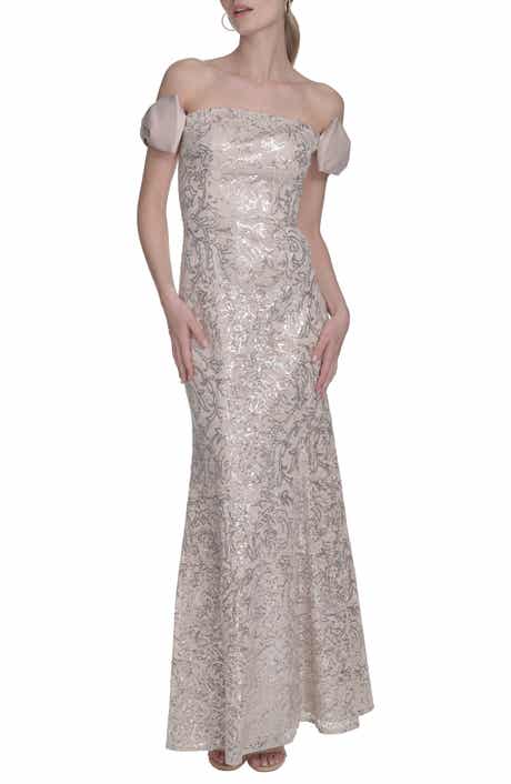 Bow Sequin Off the Shoulder Mermaid Gown