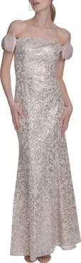 Eliza J Bow Sequin Off the Shoulder Mermaid Gown