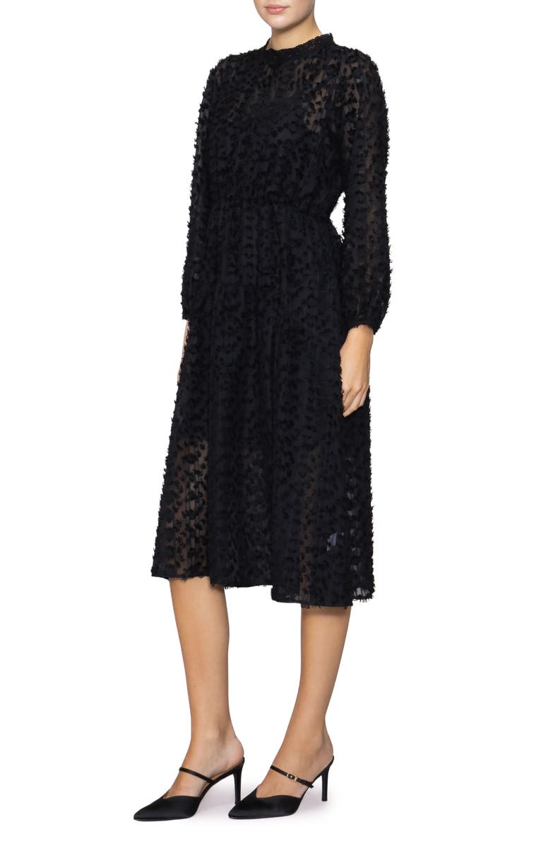 Leopard Spot Jacquard Long Sleeve Tiered Dress