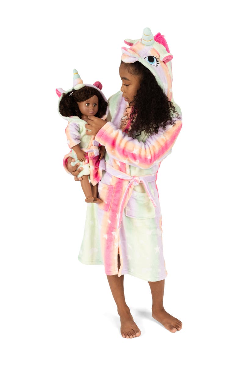 Leveret Girls Fleece Hooded Robe with Matching Doll Robe, Alternate, color, Stars