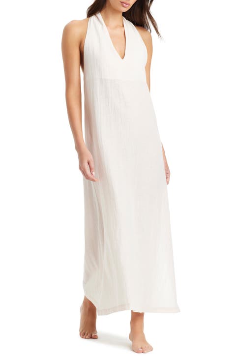 Twist Neck Cotton & Linen Cover-Up Dress