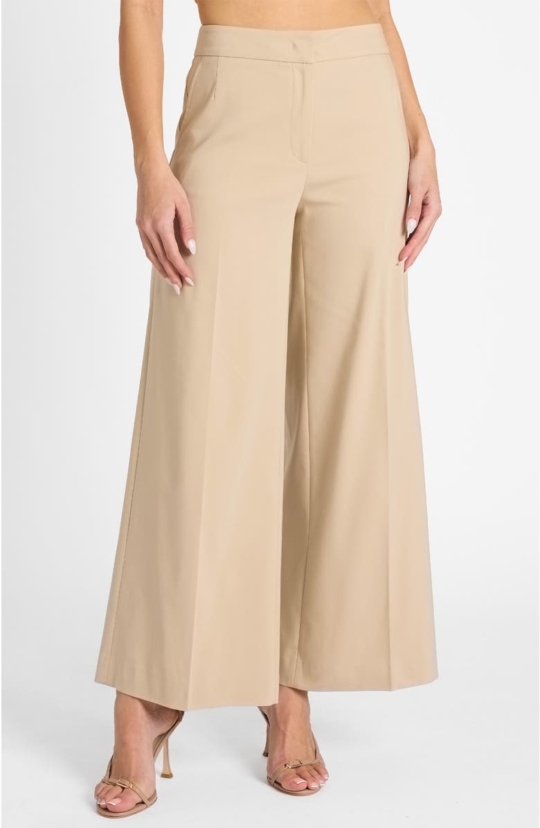 Santorelli Thea Cropped Wide Leg Pants in Stretch Cotton, Alternate, color, Latte
