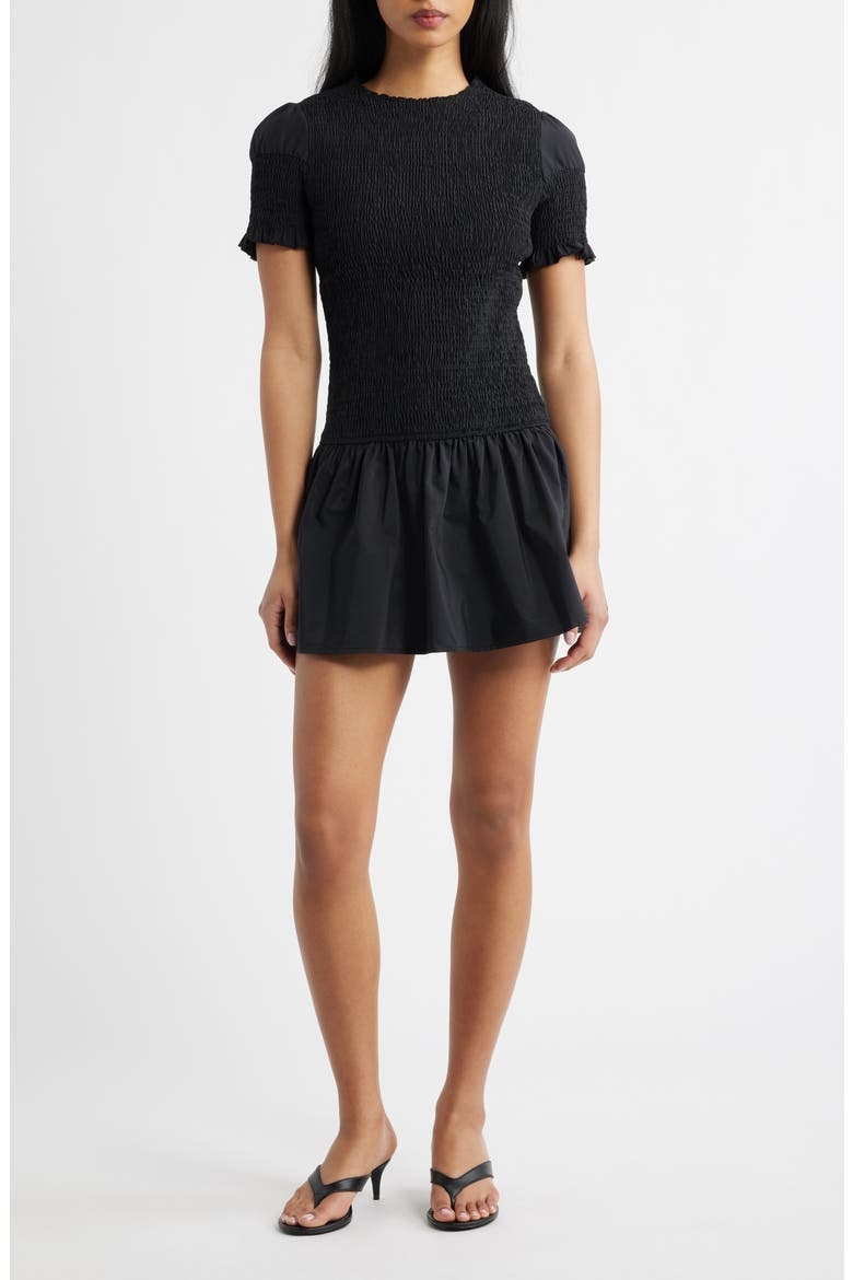 Laurita Smocked Minidress, Main, color, BLACK