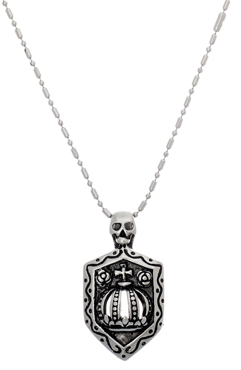 Steve Madden Skull & Shield Pendant Necklace, Main, color, 