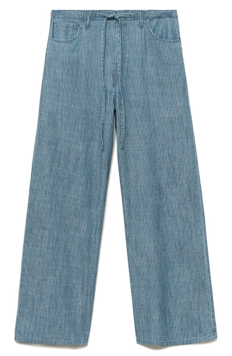MANGO Drawstring Cotton & Linen Wide Leg Pants, Alternate, color, Blue